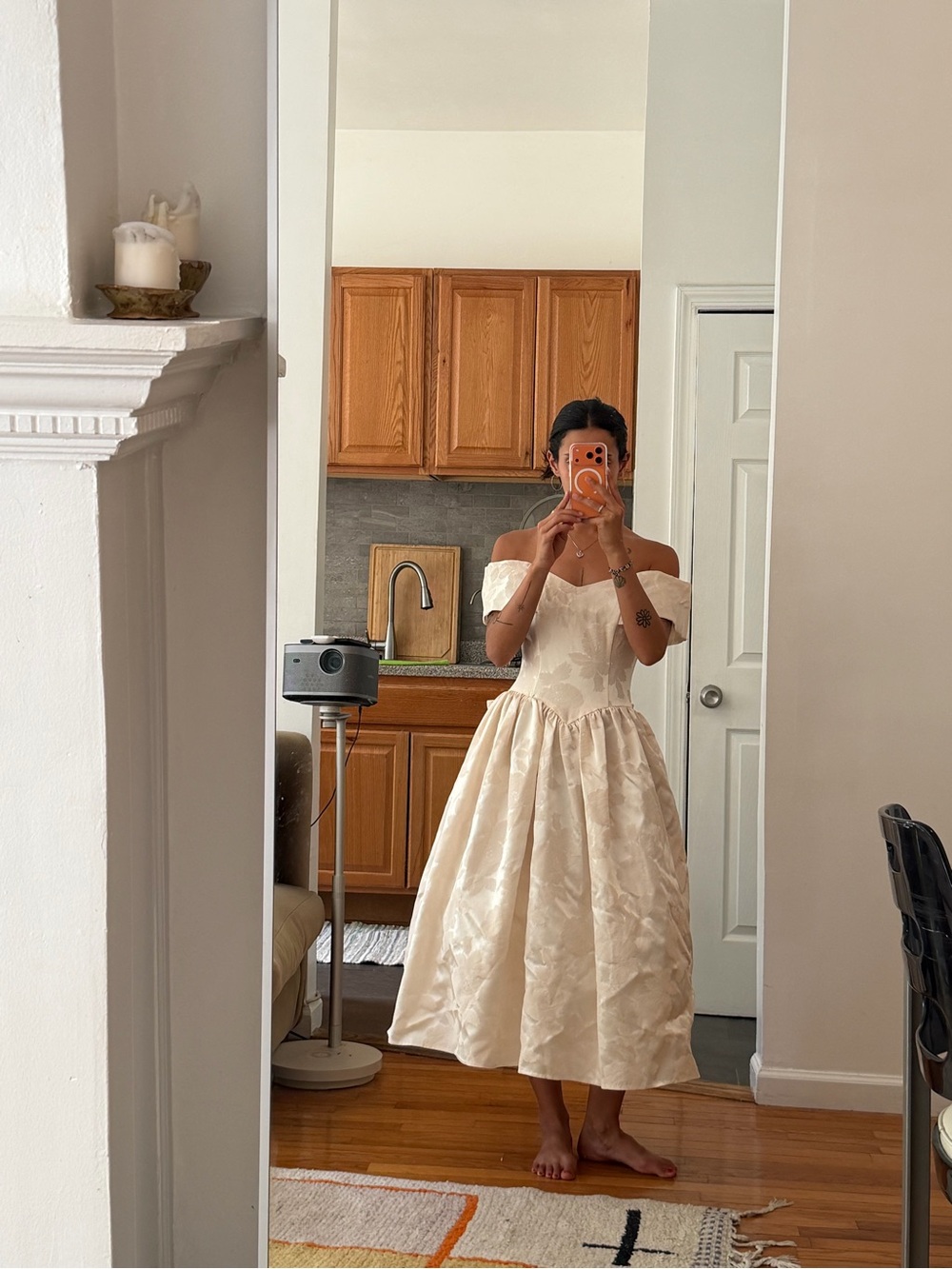Ivory Off-Shoulder Midi Dress
